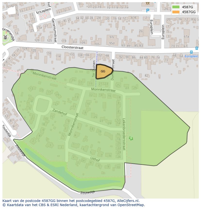 Afbeelding van het postcodegebied 4587 GG op de kaart.