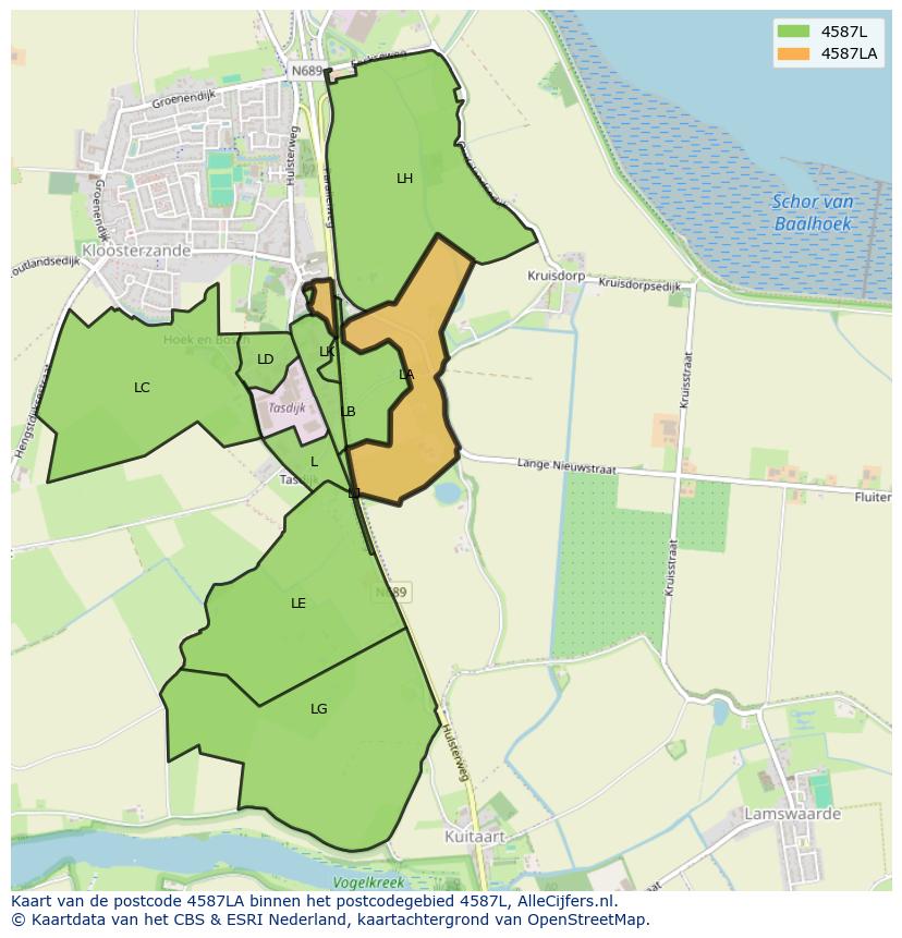 Afbeelding van het postcodegebied 4587 LA op de kaart.