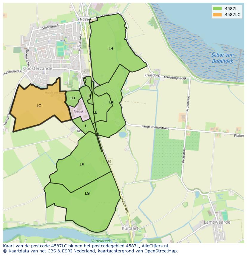 Afbeelding van het postcodegebied 4587 LC op de kaart.