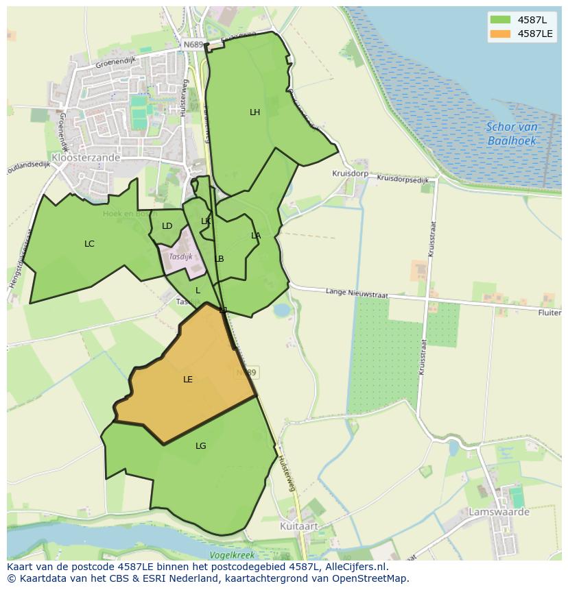 Afbeelding van het postcodegebied 4587 LE op de kaart.