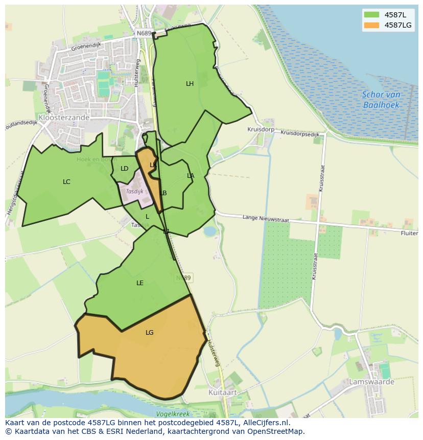 Afbeelding van het postcodegebied 4587 LG op de kaart.