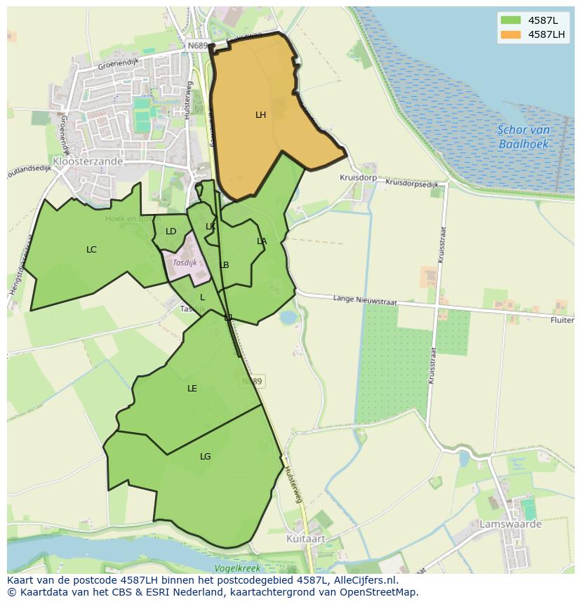 Afbeelding van het postcodegebied 4587 LH op de kaart.