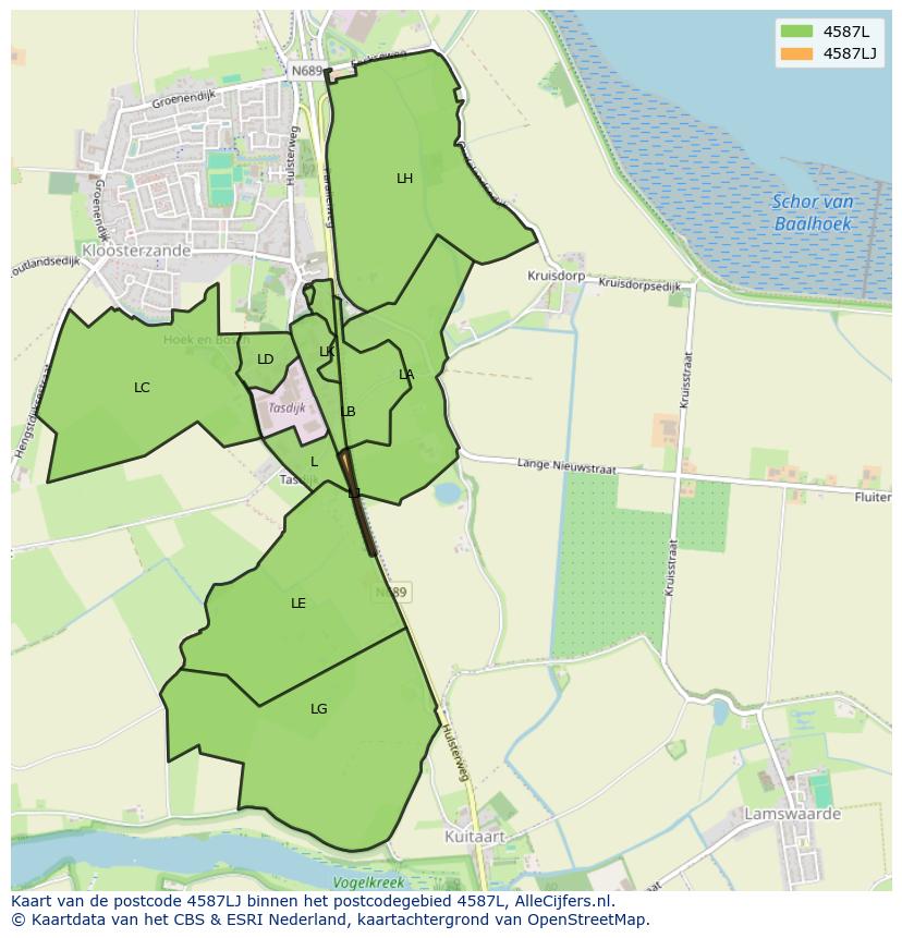 Afbeelding van het postcodegebied 4587 LJ op de kaart.