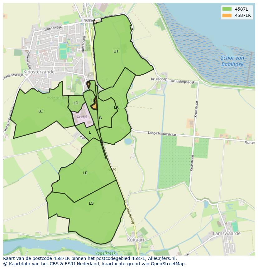 Afbeelding van het postcodegebied 4587 LK op de kaart.