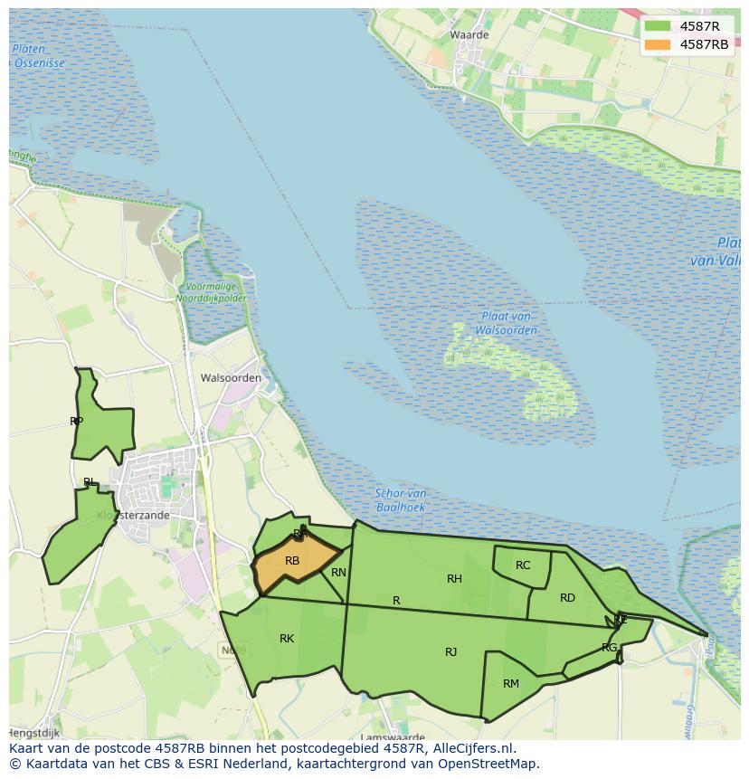 Afbeelding van het postcodegebied 4587 RB op de kaart.