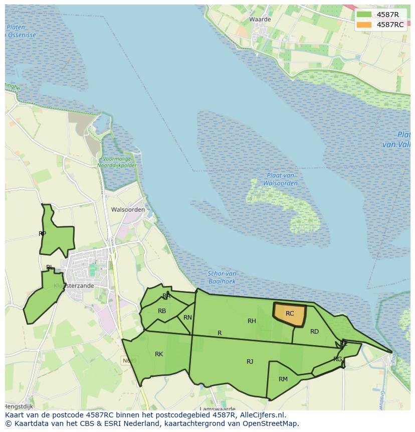 Afbeelding van het postcodegebied 4587 RC op de kaart.