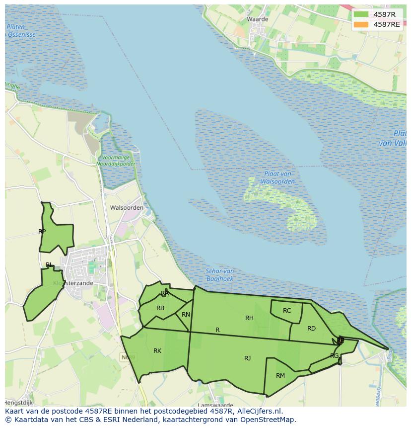 Afbeelding van het postcodegebied 4587 RE op de kaart.