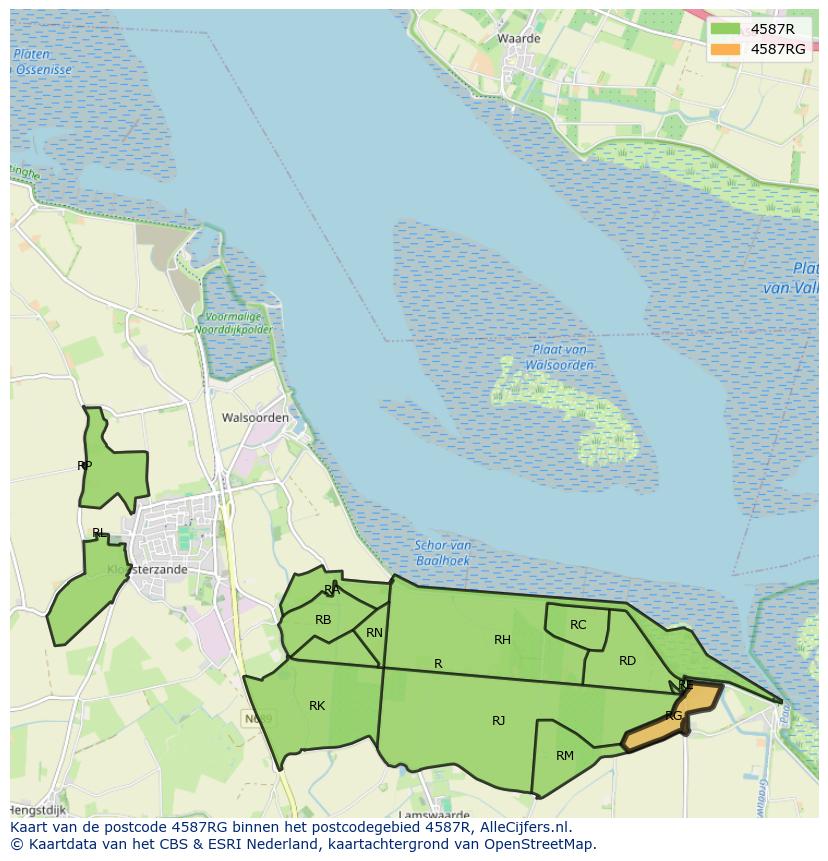 Afbeelding van het postcodegebied 4587 RG op de kaart.