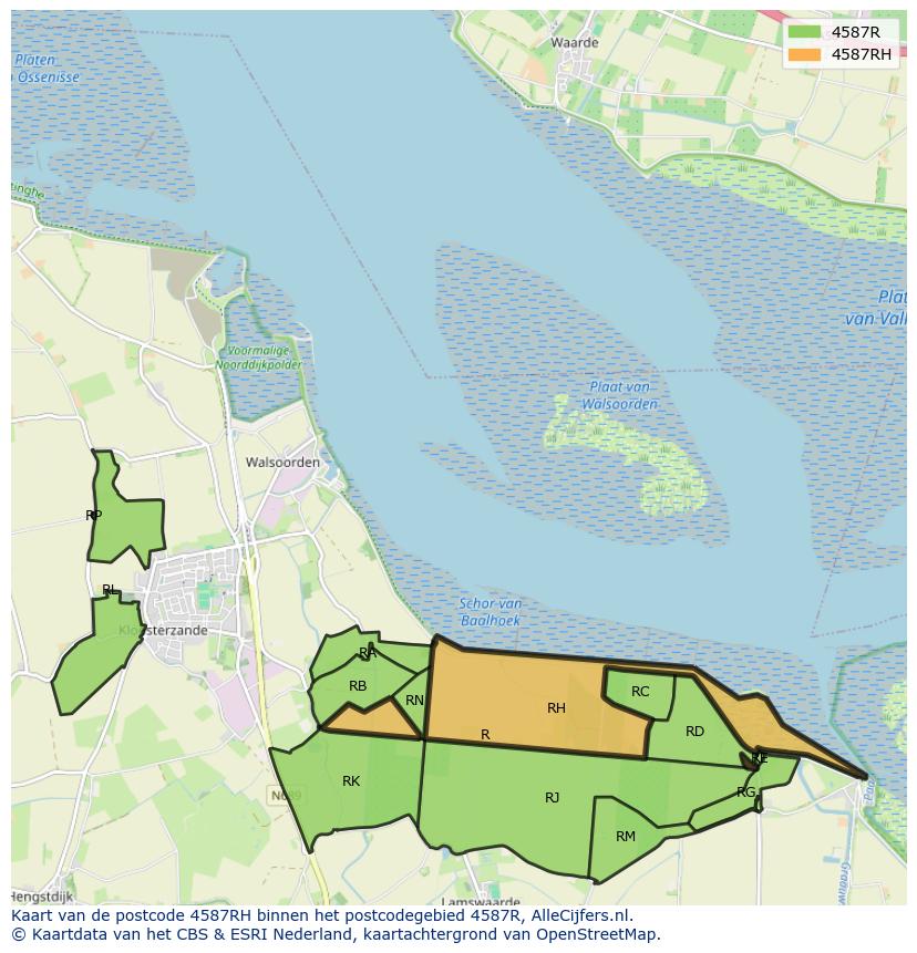 Afbeelding van het postcodegebied 4587 RH op de kaart.
