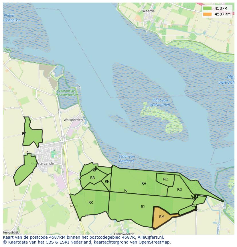 Afbeelding van het postcodegebied 4587 RM op de kaart.