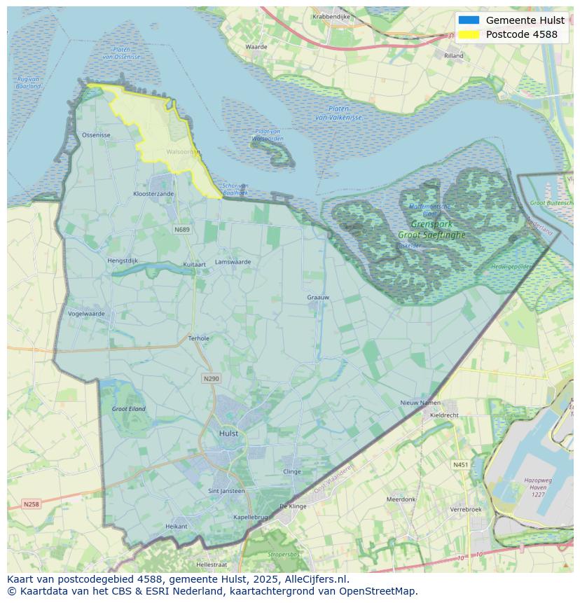 Afbeelding van het postcodegebied 4588 op de kaart.