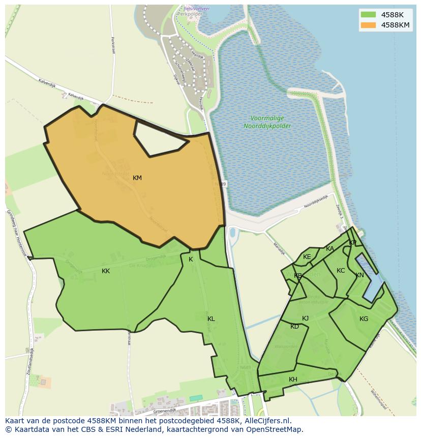 Afbeelding van het postcodegebied 4588 KM op de kaart.
