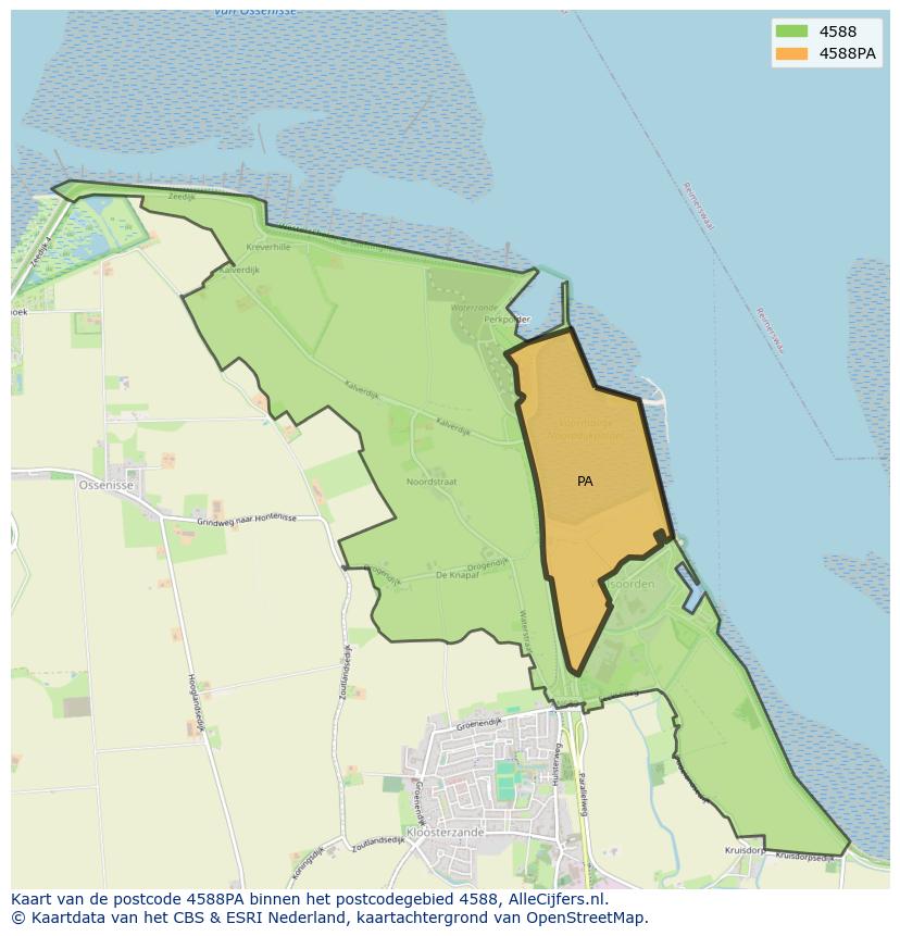 Afbeelding van het postcodegebied 4588 PA op de kaart.