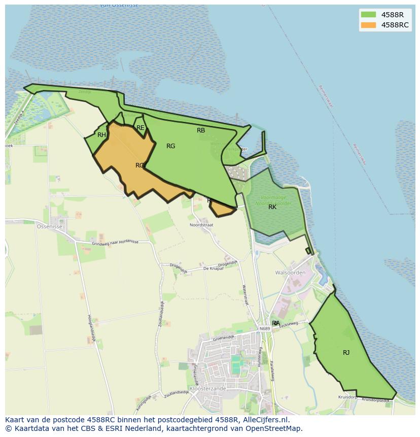 Afbeelding van het postcodegebied 4588 RC op de kaart.