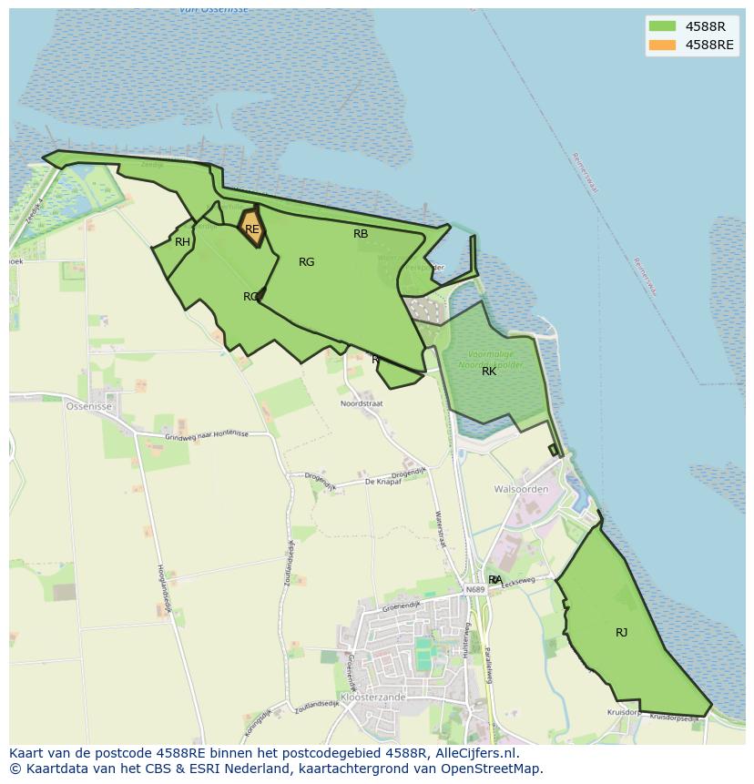 Afbeelding van het postcodegebied 4588 RE op de kaart.