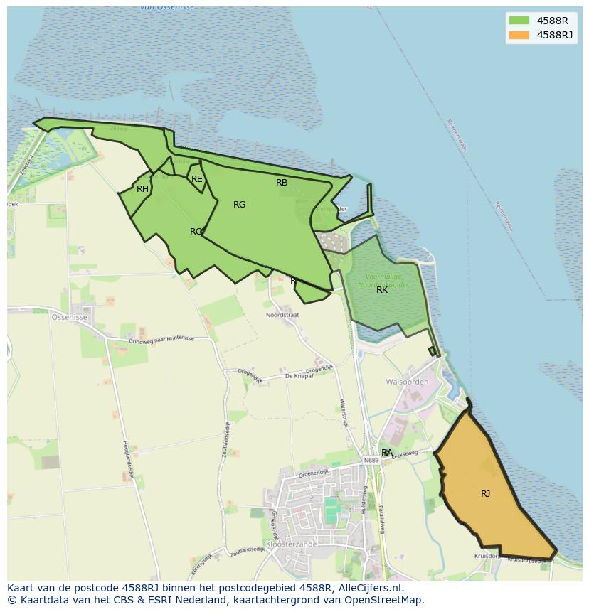 Afbeelding van het postcodegebied 4588 RJ op de kaart.