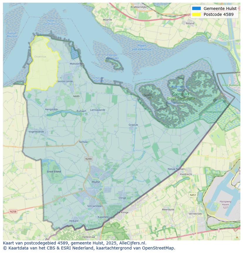 Afbeelding van het postcodegebied 4589 op de kaart.
