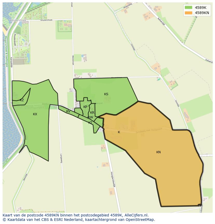 Afbeelding van het postcodegebied 4589 KN op de kaart.