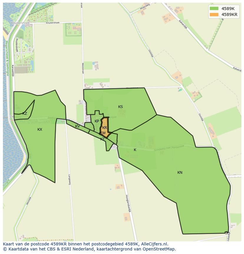 Afbeelding van het postcodegebied 4589 KR op de kaart.