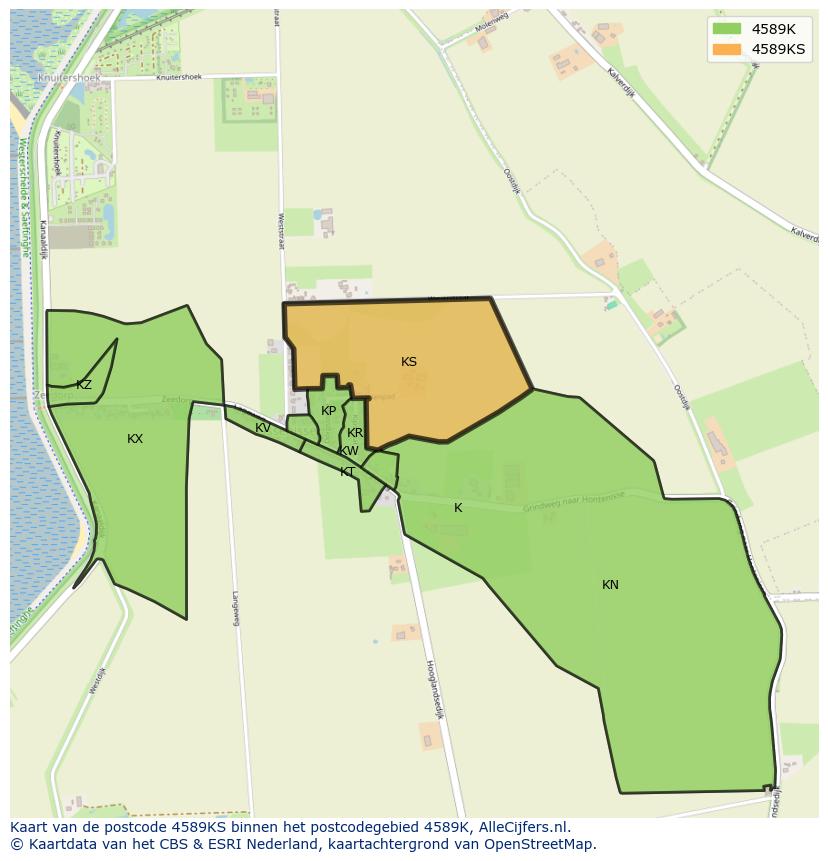 Afbeelding van het postcodegebied 4589 KS op de kaart.