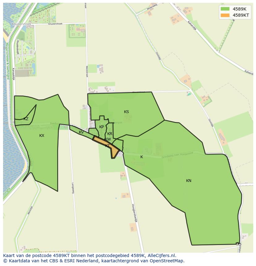 Afbeelding van het postcodegebied 4589 KT op de kaart.