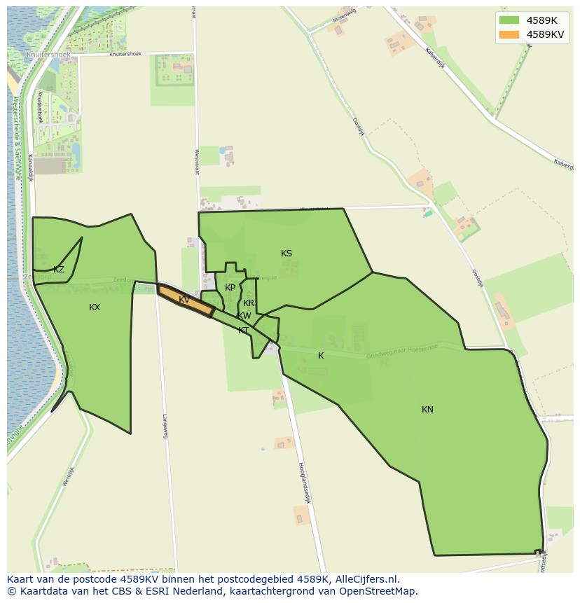 Afbeelding van het postcodegebied 4589 KV op de kaart.