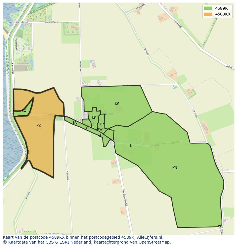Afbeelding van het postcodegebied 4589 KX op de kaart.