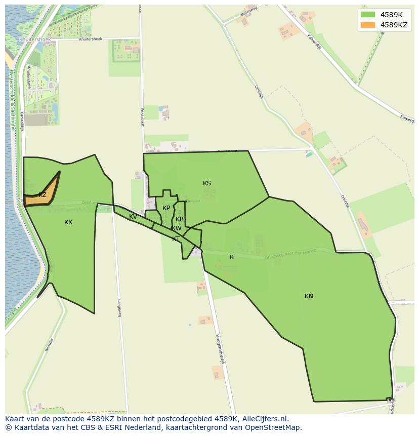 Afbeelding van het postcodegebied 4589 KZ op de kaart.