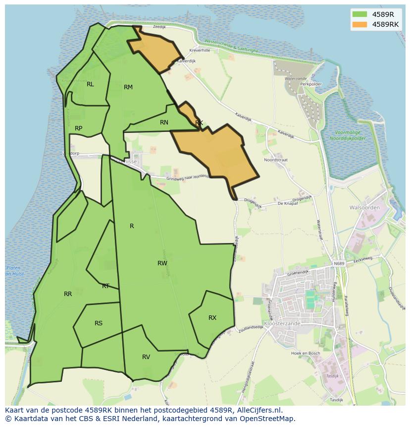 Afbeelding van het postcodegebied 4589 RK op de kaart.