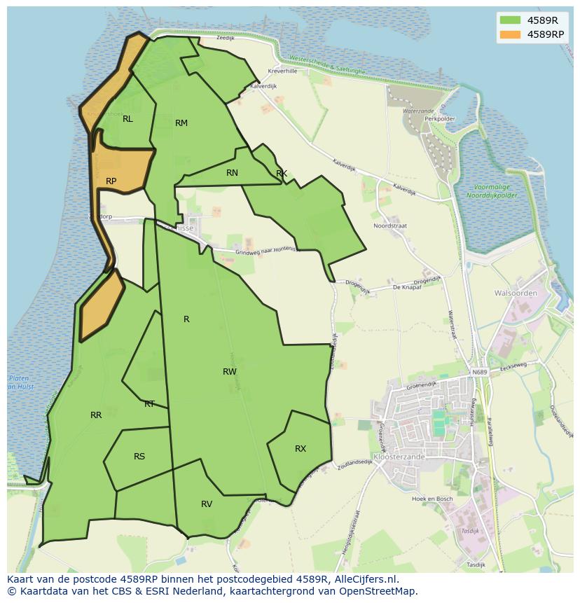 Afbeelding van het postcodegebied 4589 RP op de kaart.