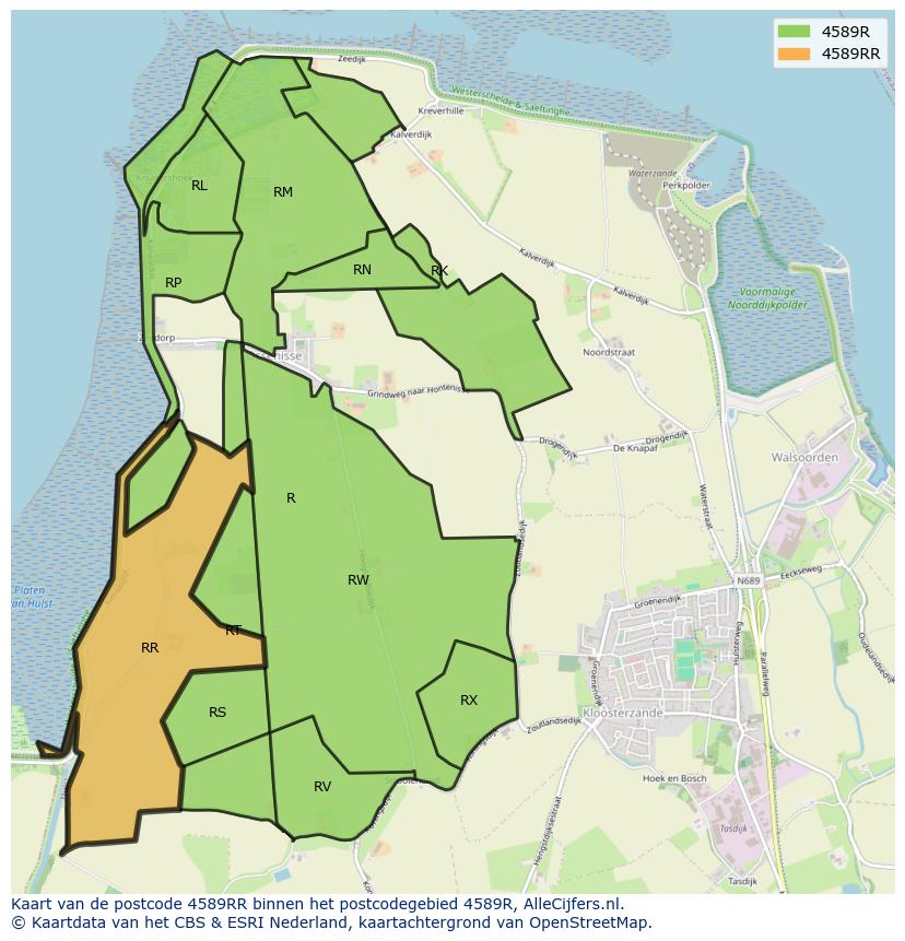 Afbeelding van het postcodegebied 4589 RR op de kaart.