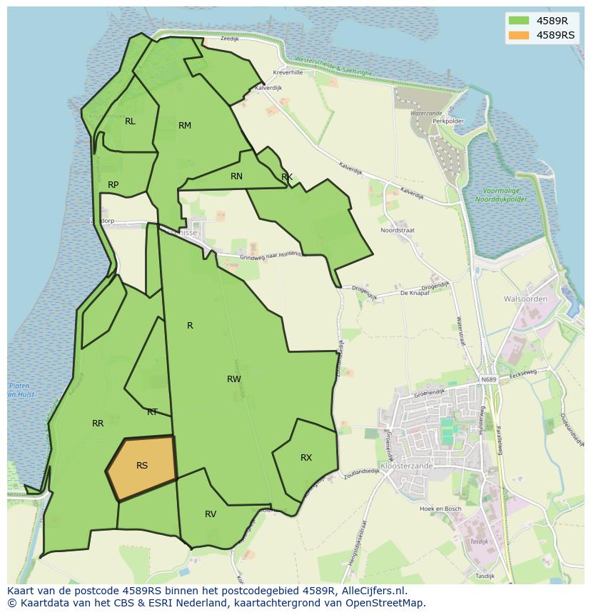 Afbeelding van het postcodegebied 4589 RS op de kaart.