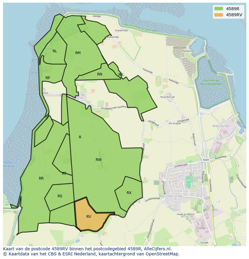 Afbeelding van het postcodegebied 4589 RV op de kaart.