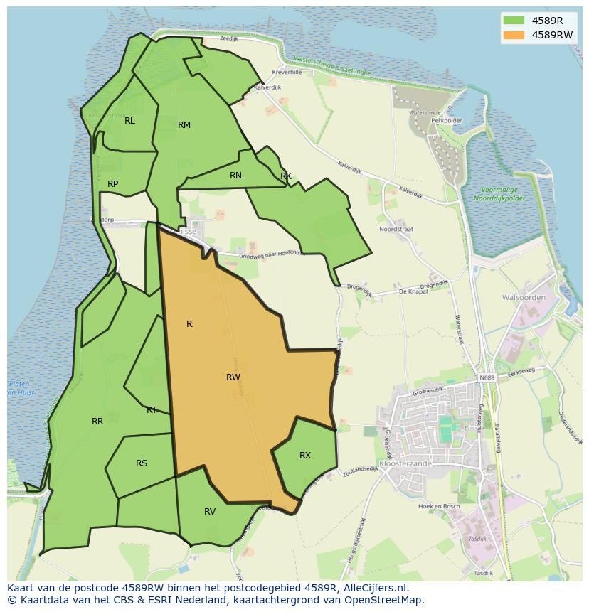 Afbeelding van het postcodegebied 4589 RW op de kaart.