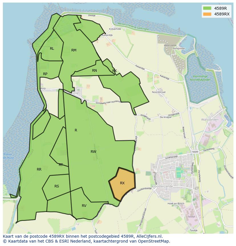 Afbeelding van het postcodegebied 4589 RX op de kaart.