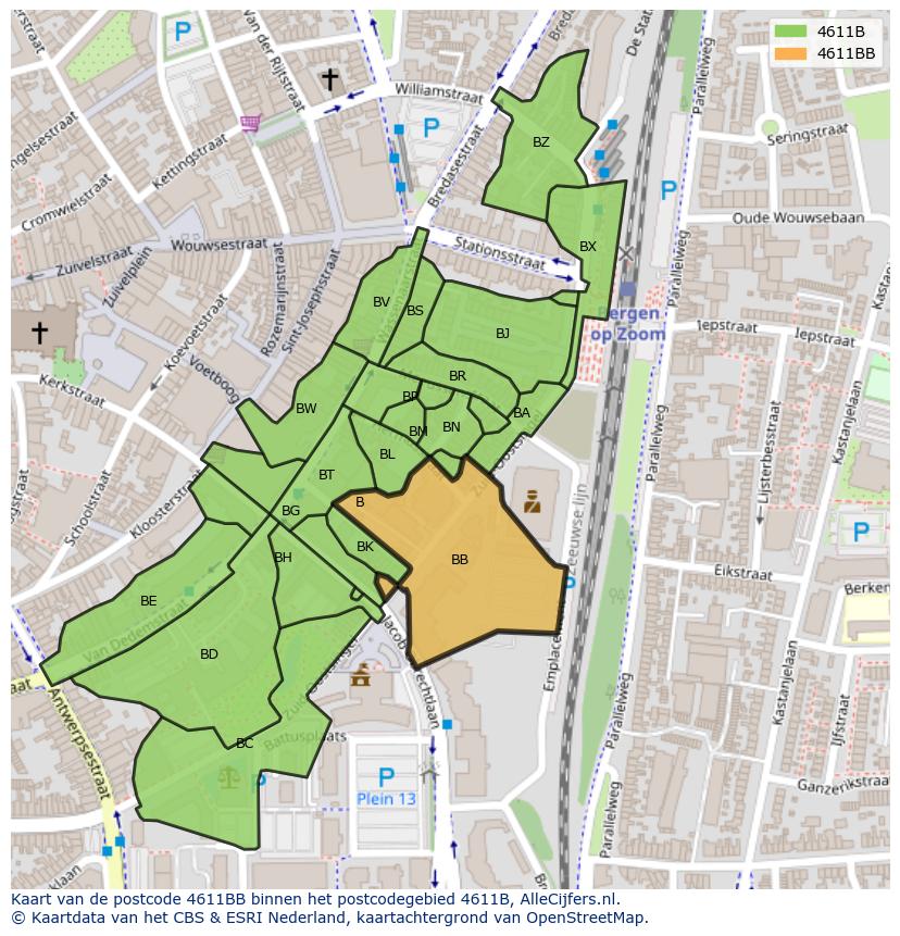 Afbeelding van het postcodegebied 4611 BB op de kaart.