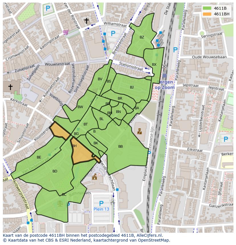 Afbeelding van het postcodegebied 4611 BH op de kaart.