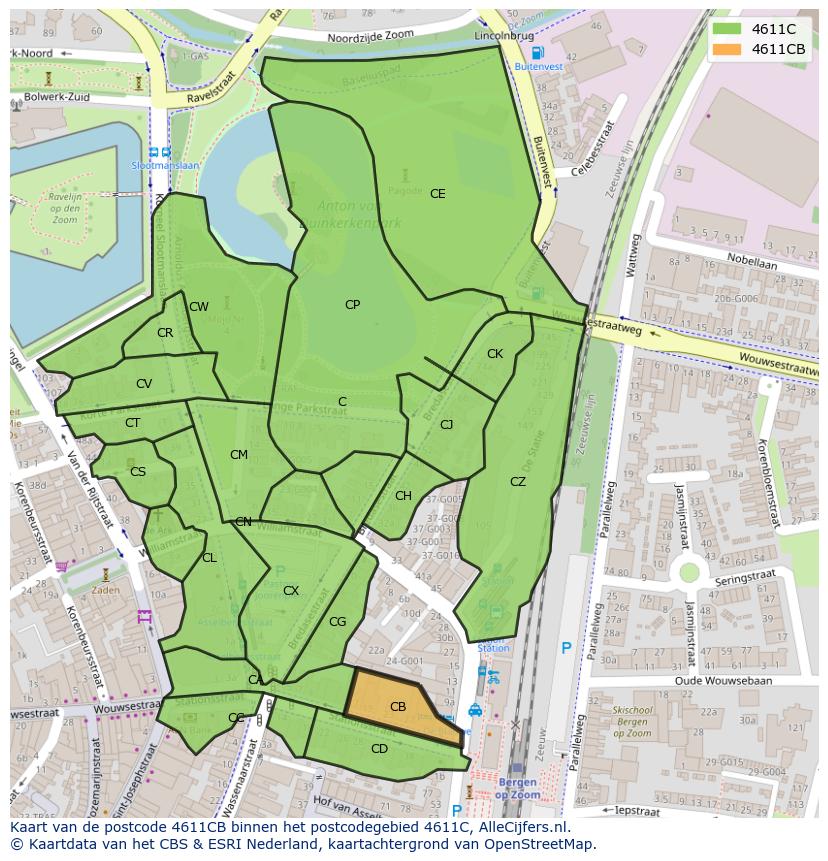 Afbeelding van het postcodegebied 4611 CB op de kaart.