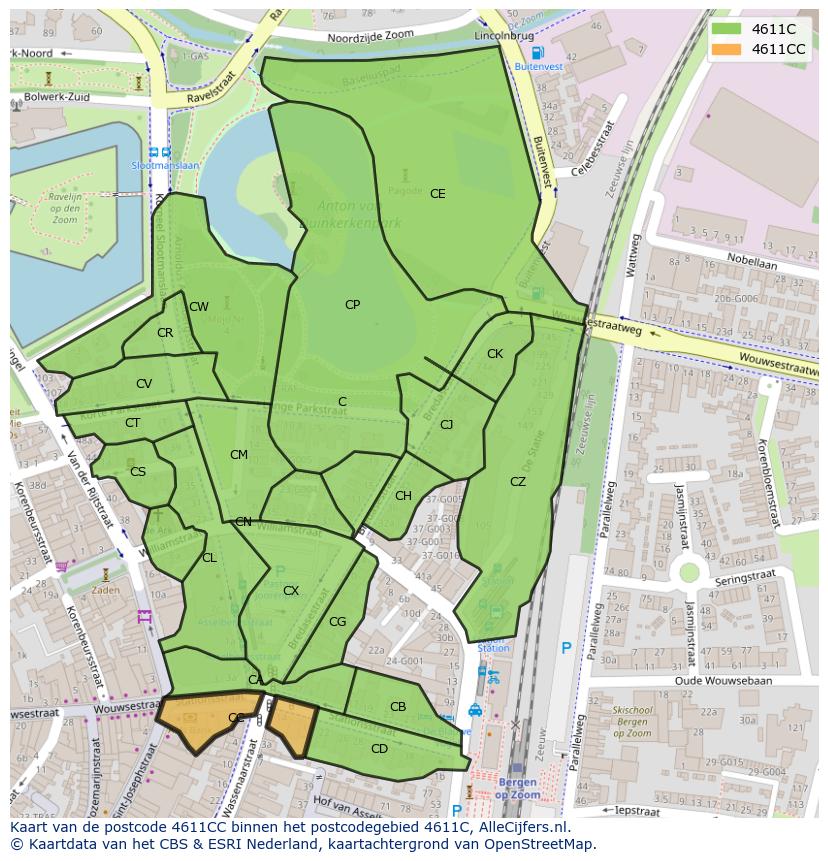 Afbeelding van het postcodegebied 4611 CC op de kaart.