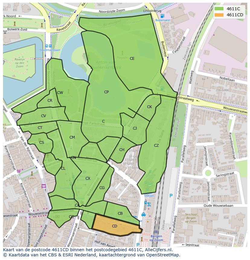 Afbeelding van het postcodegebied 4611 CD op de kaart.