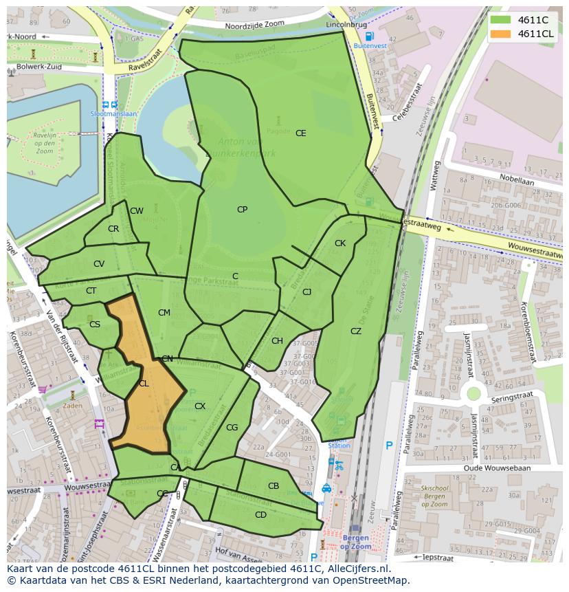 Afbeelding van het postcodegebied 4611 CL op de kaart.
