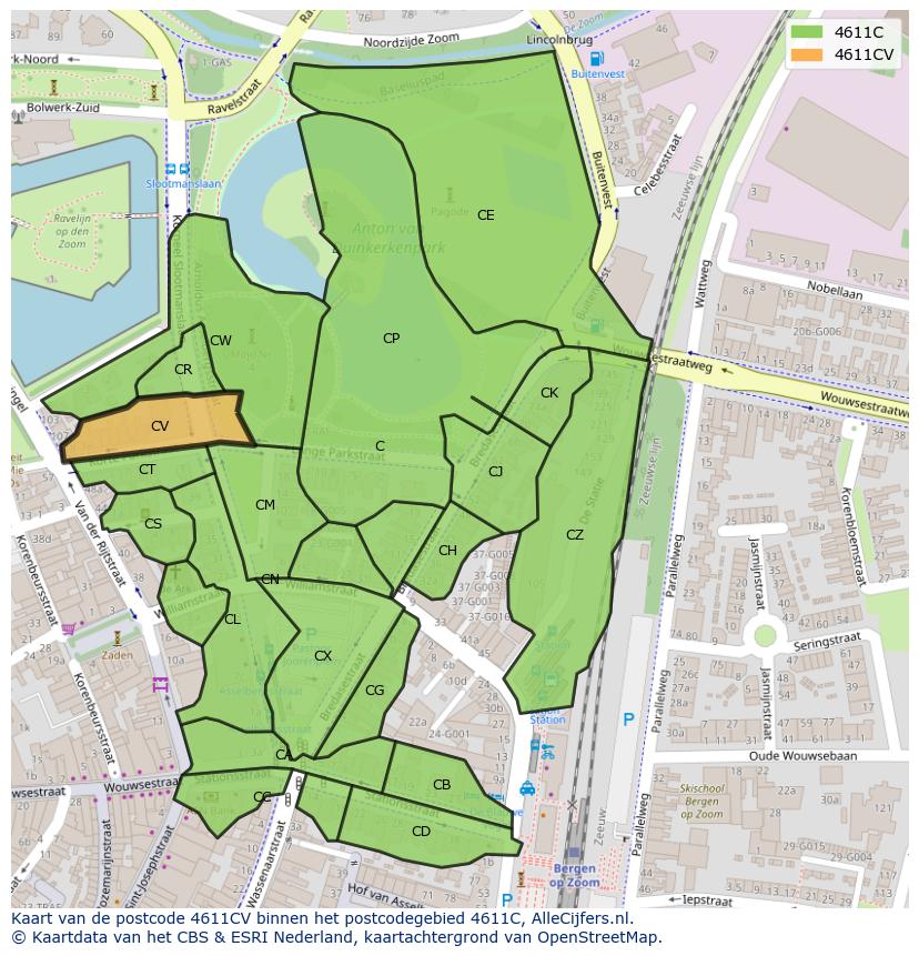 Afbeelding van het postcodegebied 4611 CV op de kaart.