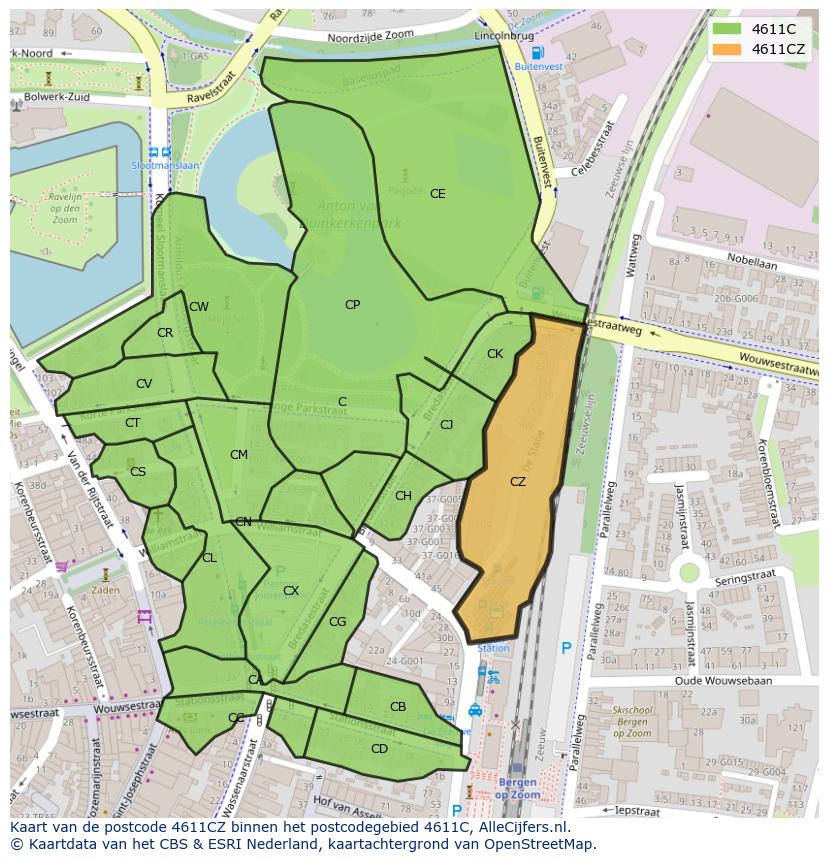 Afbeelding van het postcodegebied 4611 CZ op de kaart.