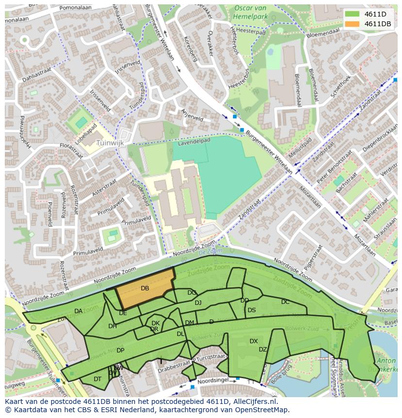 Afbeelding van het postcodegebied 4611 DB op de kaart.