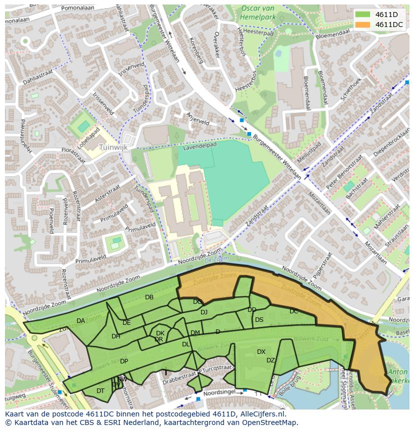 Afbeelding van het postcodegebied 4611 DC op de kaart.