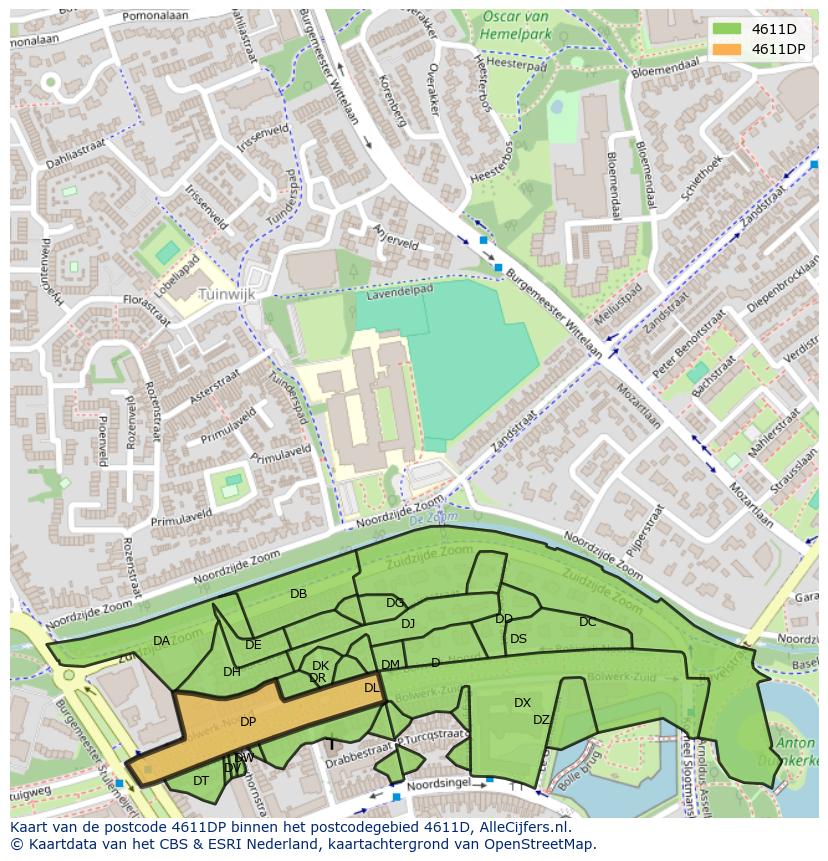 Afbeelding van het postcodegebied 4611 DP op de kaart.