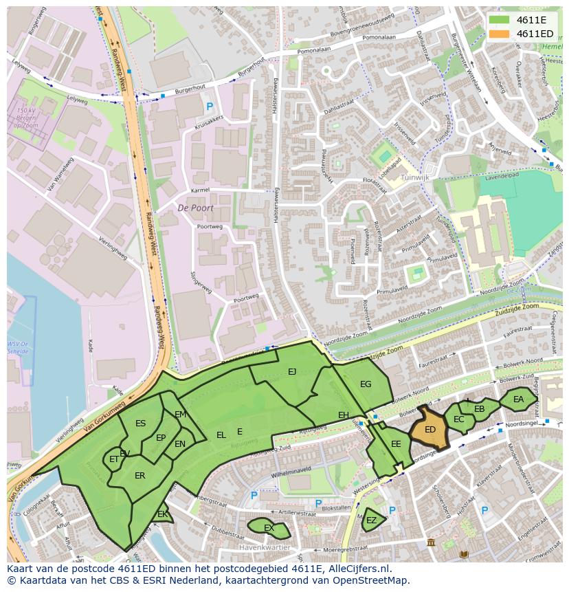 Afbeelding van het postcodegebied 4611 ED op de kaart.