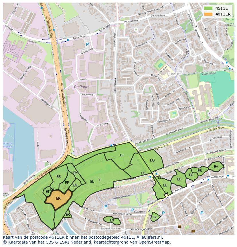 Afbeelding van het postcodegebied 4611 ER op de kaart.