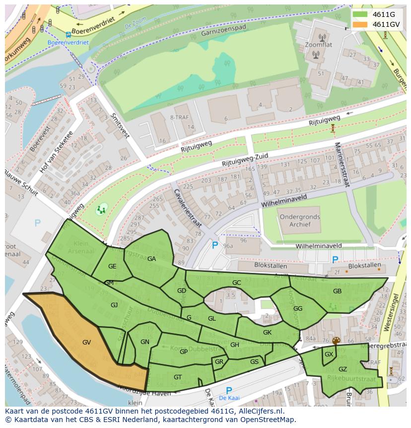 Afbeelding van het postcodegebied 4611 GV op de kaart.