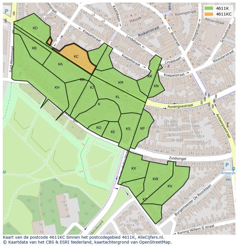 Afbeelding van het postcodegebied 4611 KC op de kaart.